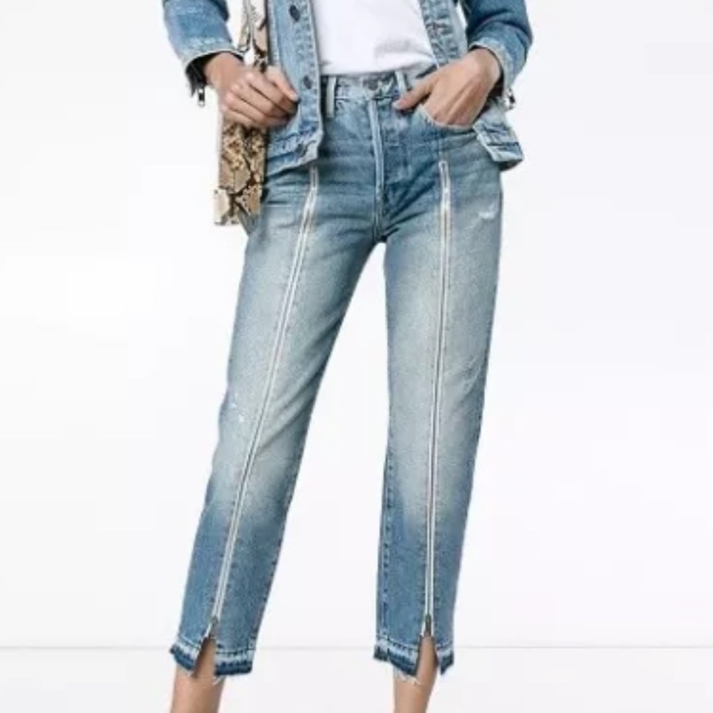 Frame Le Original Zip-embellished Frayed High-rise straight leg